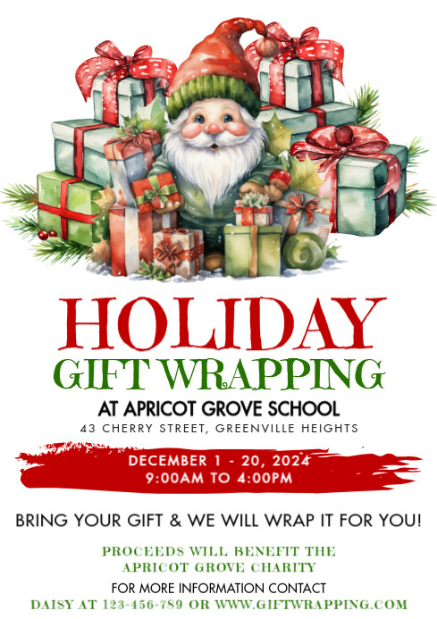 White Illustrative Christmas Gift Wrapping Flyer A4 Template | PosterMyWall