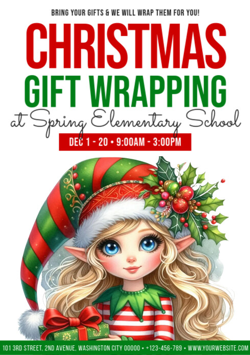 Copy of White Illustrative Christmas Gift Wrapping Flyer A4 | PosterMyWall