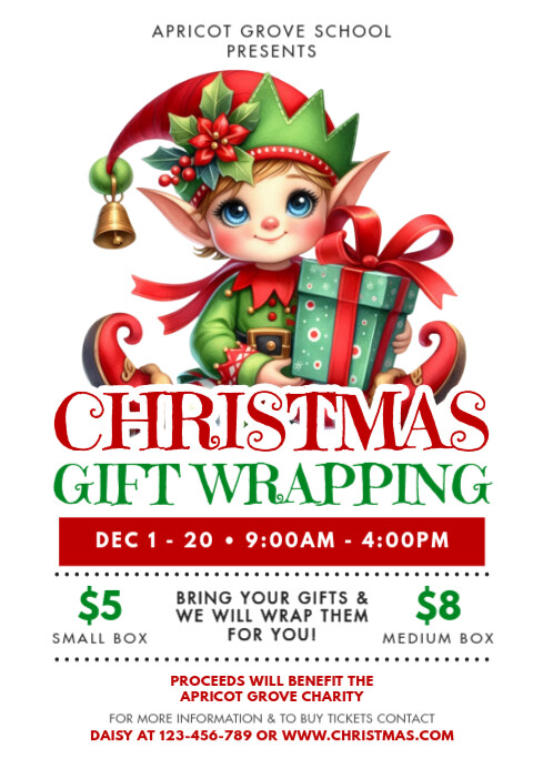 White Illustrative Christmas Gift Wrapping Flyer A4 template