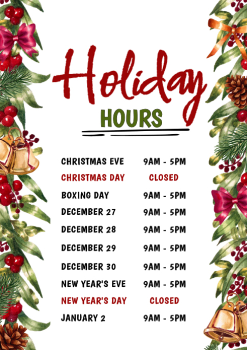 Copy of White Illustrative Christmas Holiday Store Hours Sign A2 ...