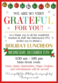 White Illustrative Christmas Luncheon Party Invitation  A4 template