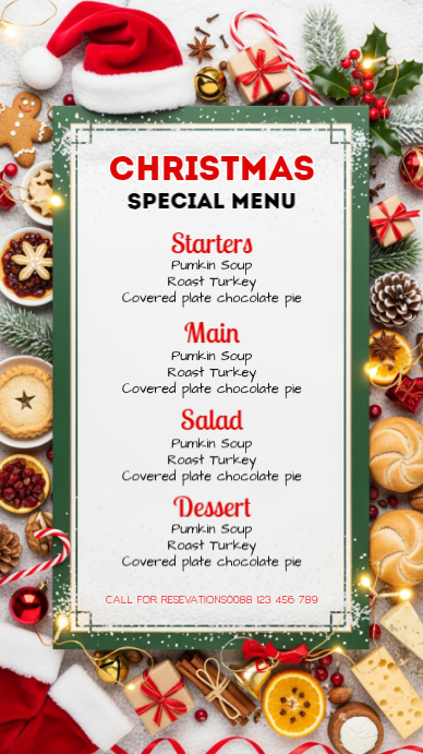 White Illustrative Christmas Menu Instagram Story Template | PosterMyWall