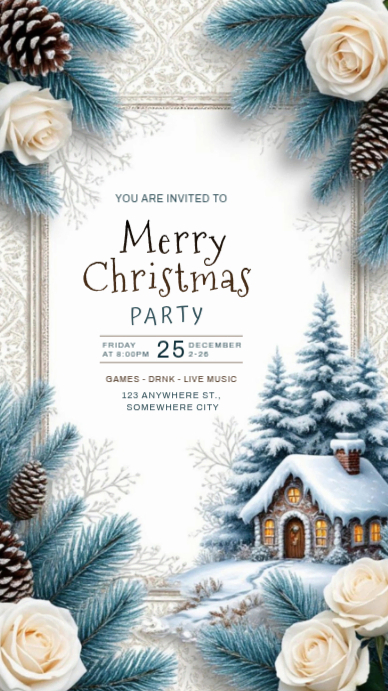 White Illustrative Christmas Party Invitation Whatsapp Status Template ...