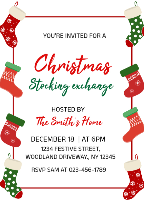 White Illustrative Christmas Stocking Exchange Party Invitation ...