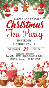 White Illustrative Christmas Tea Party Invitation Facebook Story template
