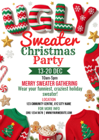 White Illustrative Christmas Ugly Sweater Party A4 template
