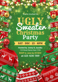 White Illustrative Christmas Ugly Sweater Party A3 template