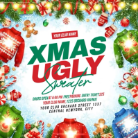 White Illustrative Christmas Ugly Sweater Party Square (1:1) template
