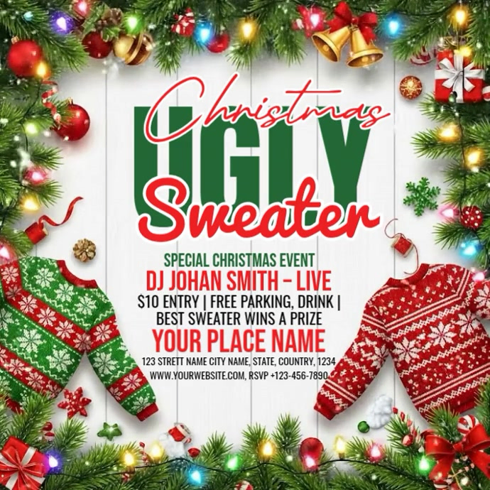 White Illustrative Christmas Ugly Sweater Square (1:1) template
