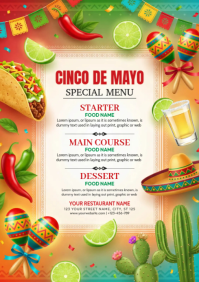 White Illustrative Cinco de Mayo Menu A4 template