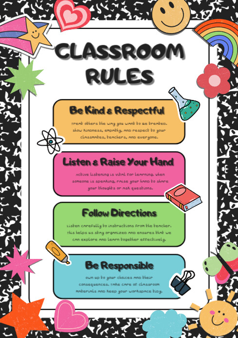 White Illustrative Classroom Rules A4 Template | PosterMyWall