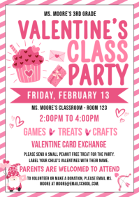 White Illustrative Classroom Valentine’s Day Party School Valentine Flyer A4 template