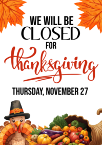 White Illustrative Closed For Thanksgiving Sign A2 template