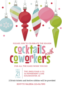 White Illustrative Cocktails With Coworkers Christmas Staff Holiday Party Invite A4 template