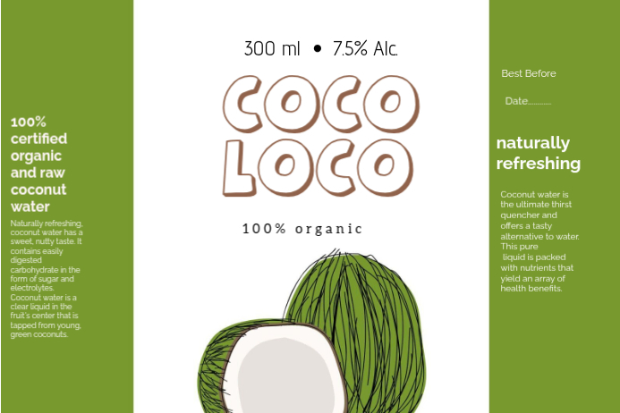 White Illustrative Coconut Label Template | PosterMyWall