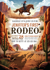 White Illustrative Cowboy Birthday Invitation A2 template