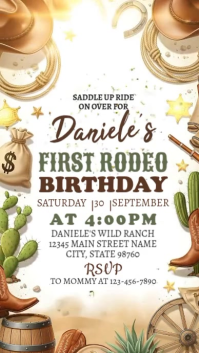 White Illustrative Cowboy Birthday Invitation Instagram Story template