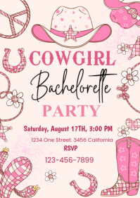White Illustrative Cowgirl Bachelorette Party  A4 template