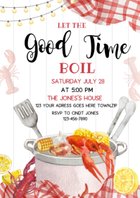 White Illustrative Crawfish Boil Invitation A4 template