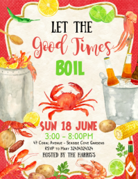 White Illustrative Crawfish Boil Party Flyer Volante (Carta US) template