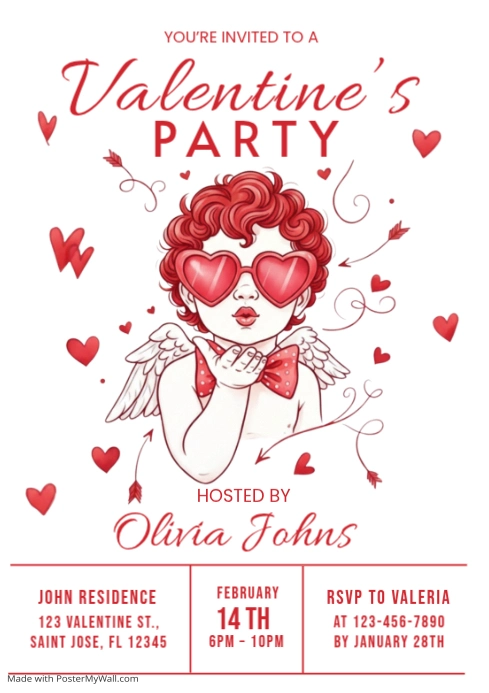 Copy of White Illustrative Cupid Valentine's Day Party Invitation A4 ...