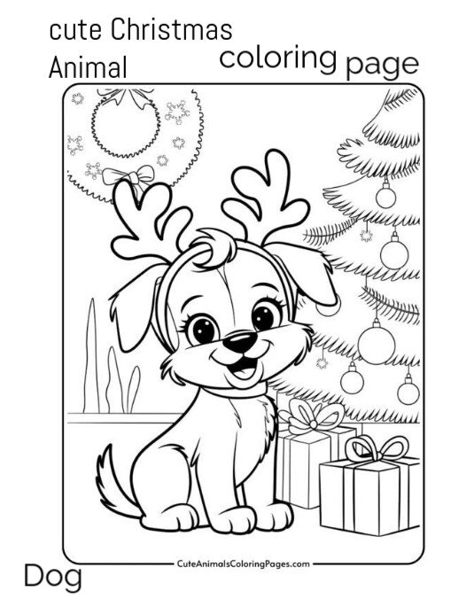 White Illustrative Cute Animal Christmas Coloring Sheet For Kids  Flyer (us Letter) template