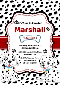 White Illustrative Dalmatians Birthday Invita A4 template