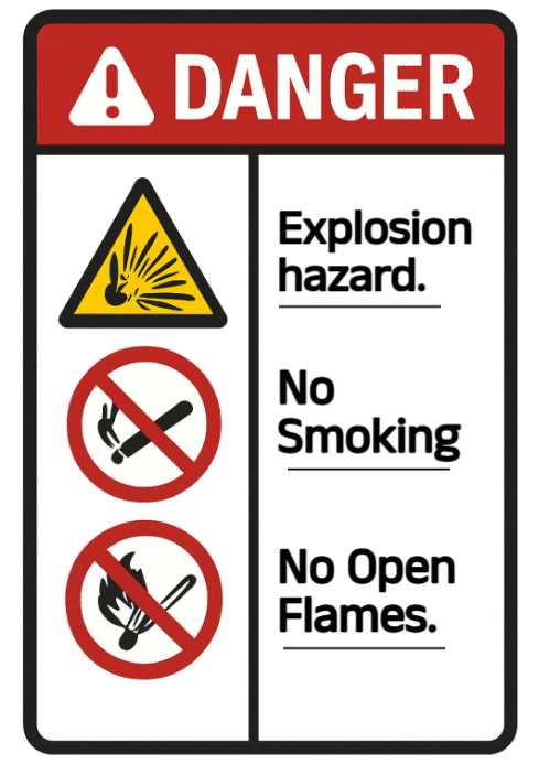 Smoke Explosion Risk White Illustrative Danger Explosion Hazard Safety Sign - No Smoking No ...