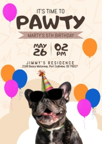 White Illustrative Dog Birthday A5 template