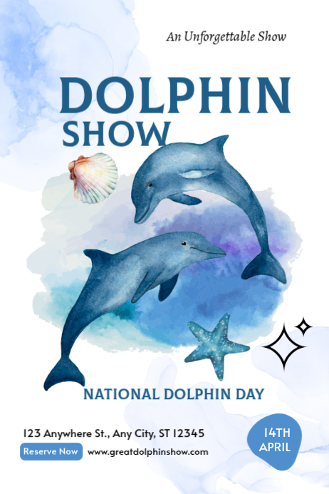 White Illustrative Dolphin Show Poster Templat | PosterMyWall