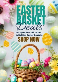 White Illustrative Easter Basket Deals A1 template