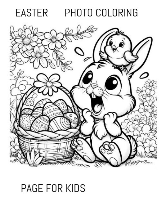 White Illustrative Easter Coloring Page For Kids And Everyone  Flyer (us Letter) template