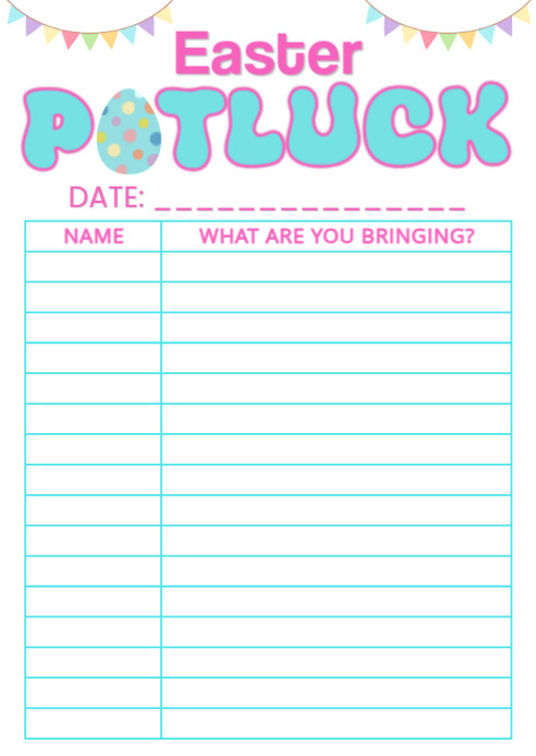 White Illustrative Easter Potluck Sign Up Sheet A6 template
