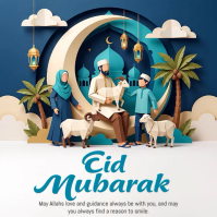 White Illustrative Eid Mubarak Square Video Vierkant (1:1) template