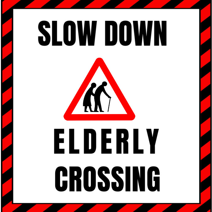 White illustrative elderly crossing notice Сообщение Instagram template