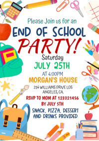 White Illustrative End Of School Party A4 template
