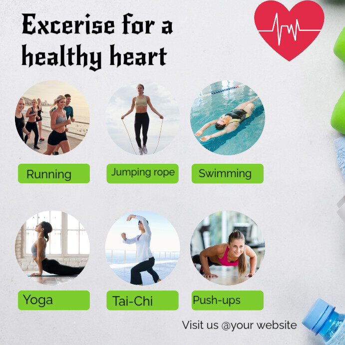 White Illustrative Excerise For A Healthy Heart  Instagram Post template