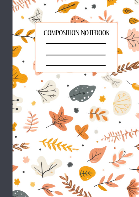 White Illustrative Fall/autumn Pattern Composition Notebook Cover Template A4