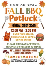 White Illustrative Fall Bbq Potluck Invitation  A4 template