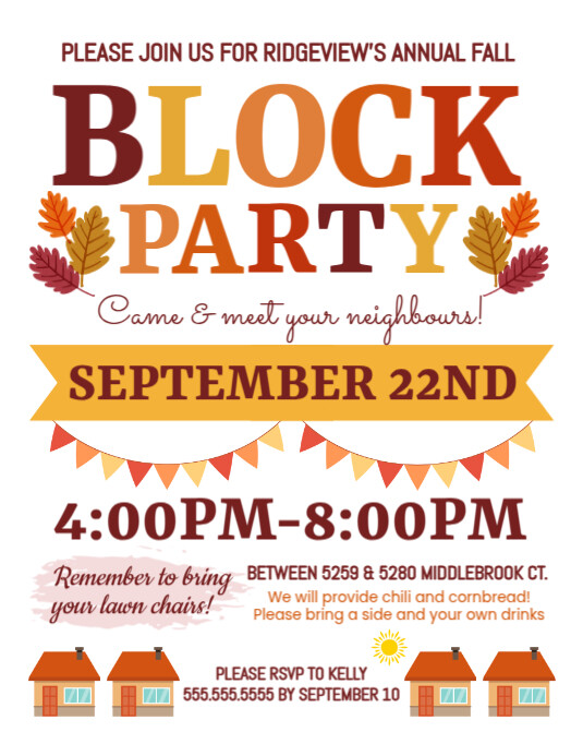 White Illustrative Fall Block Party A4 Template | PosterMyWall