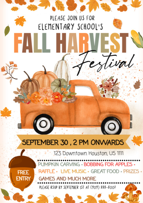 White Illustrative Fall Festival A4 Template | PosterMyWall