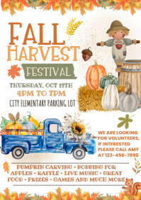 白色 Fall Harvest Festival A4 Template