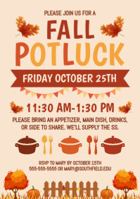White Illustrative Fall Potluck Invitation  A4 template