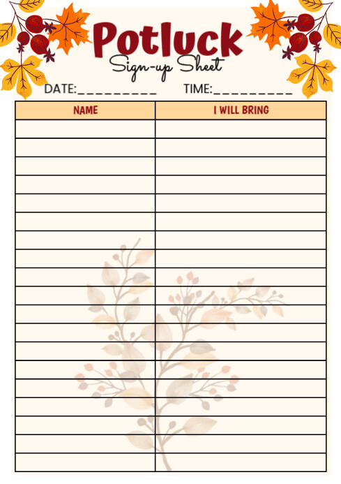 Copy of White Illustrative Fall Potluck Signup Sheet A4 | PosterMyWall