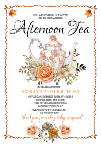 Weiß Afternoon Tea Birthday Invitation A4 Template