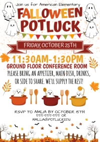 White Illustrative Falloween Potluck Flyer A4 template
