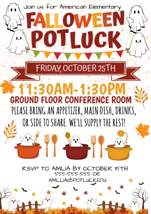 White Illustrative Falloween Potluck Flyer A4 template