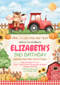 White Illustrative Farm Birthday Party A4 template