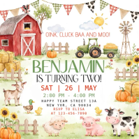 White Farm Birthday Party สี่เหลี่ยมจัตุรัส Template