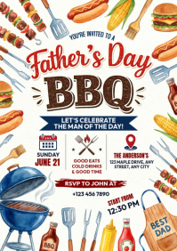 White Illustrative Father's Day BBQ A4 template
